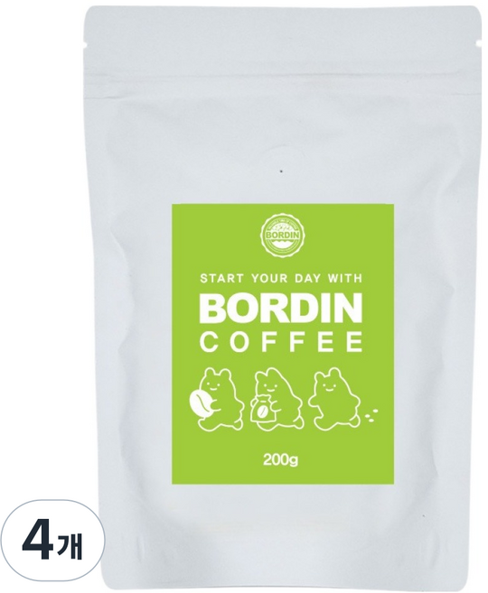 (주)보르딘에프엔비 싱글오리진 원두커피 탄자니아AA, 200g, 4개, 홀빈(분쇄안함)
