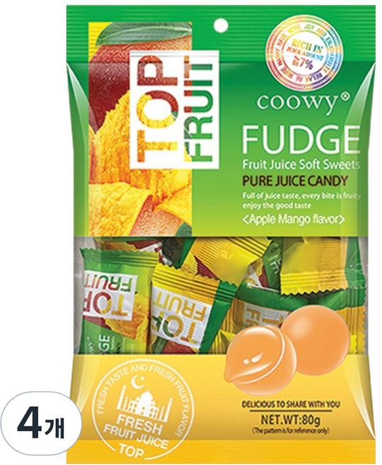 쿠위 탑플룻 퍼지 애플망고맛, 80g, 4개