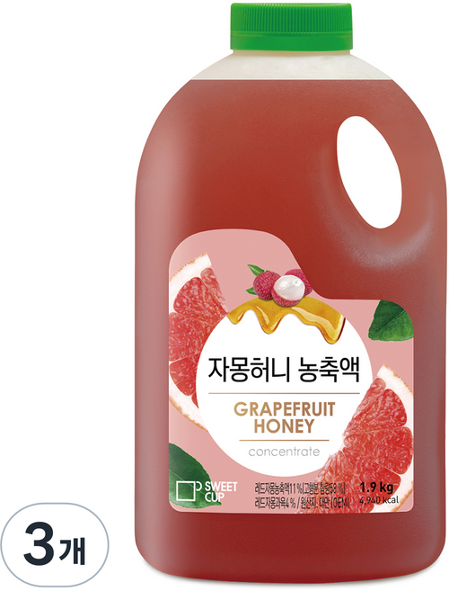 스위트컵 자몽허니 농축액, 1.9L, 3개