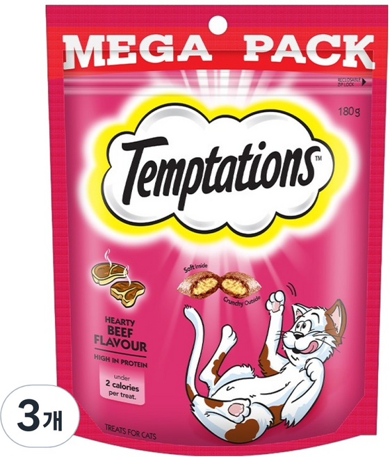 템테이션 고양이 풍미가득 간식, 소고기맛, 180g, 3개