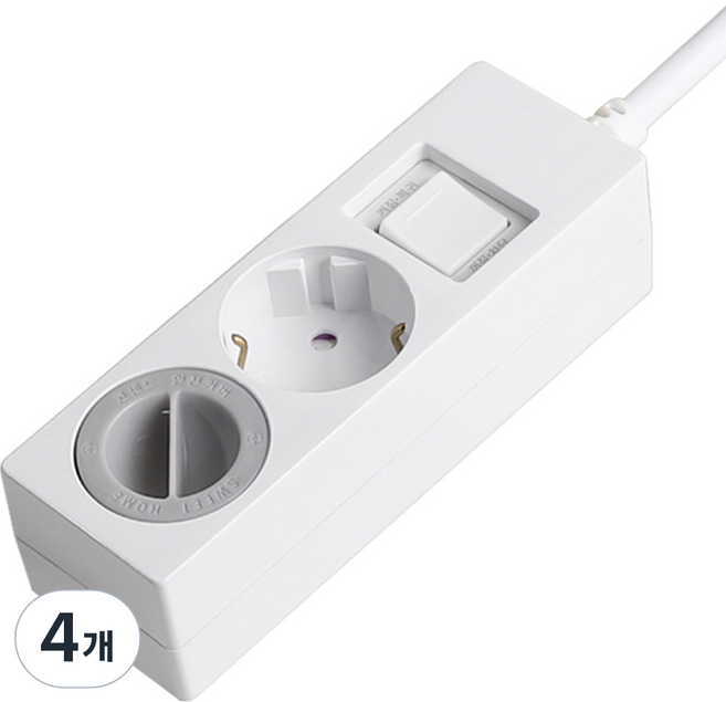 스윗홈 과부하차단 통합절전형 멀티탭 2구 안전커버, 1m, 화이트(멀티탭), 4개