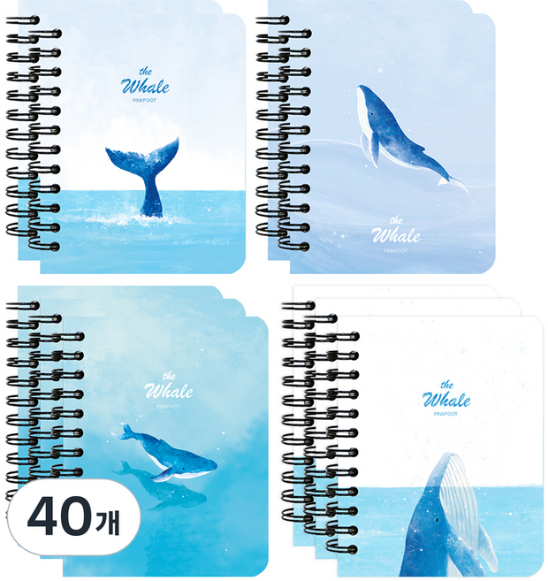 핑크풋 1500 고래 합지 수첩 80매, 랜덤발송, 40개