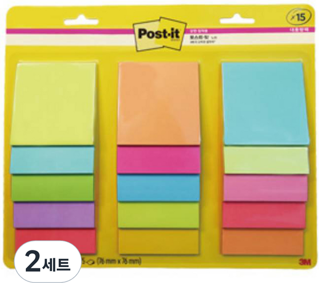 3M Post-it 強力黏著便條紙 654-15, 2套, 混合顏色