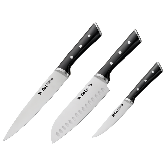Tefal 特福 冰鑄不鏽鋼系列 刀具三件組, 1套, 主廚刀 + 日式主廚刀 + 萬用刀