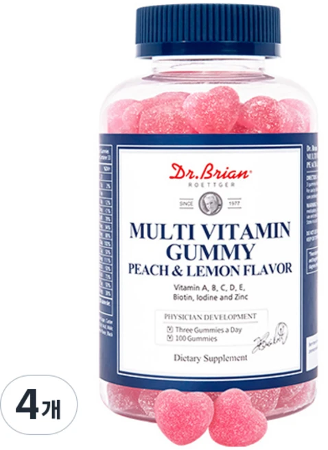 닥터브라이언 멀티비타민 구미 복숭아 & 레몬맛, 300g, 4개 - 쿠팡