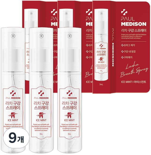 폴메디슨 무색소 라차 구강 스프레이 민트향, 9개, 7ml