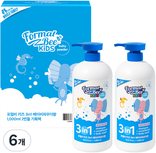 포멀비키즈 3in1 클렌저 베이비파우더향, 1L, 6개