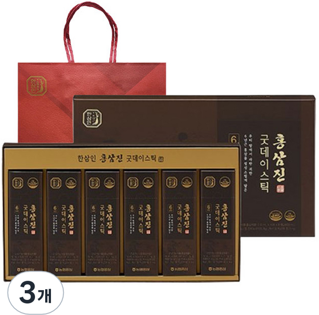 한삼인 홍삼진 굿데이스틱 60p + 쇼핑백, 600ml, 3개
