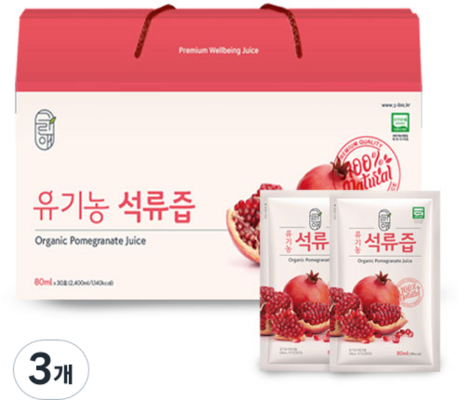 그린애 유기농 석류즙 30p, 2.4L, 3개