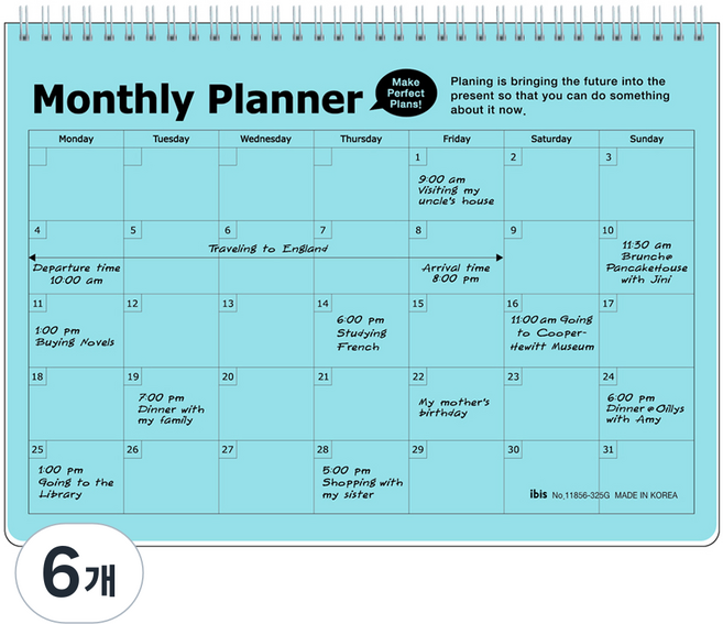아이비스 PP 먼슬리 플래너, 연하늘, 6개