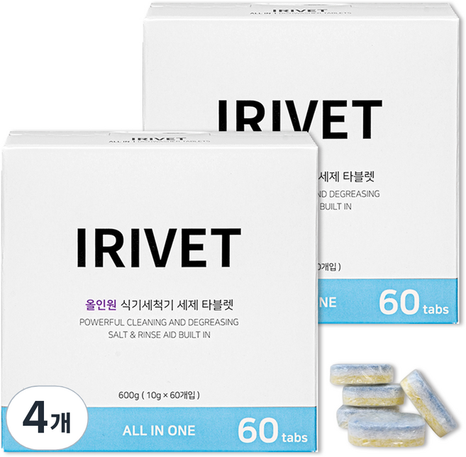 아이리벳 올인원 식기세척기 세제 타블렛 60개입, 4개, 600g