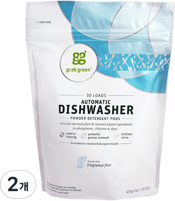 그랩그린 식기 세척기 세제 무향 30p, 420g, 2개