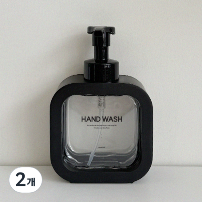 뉴앤룩 커버 핸드워시 사각 디스펜서 거품형 리필용기 500ml + 핸드워시라벨, 블랙, 2개