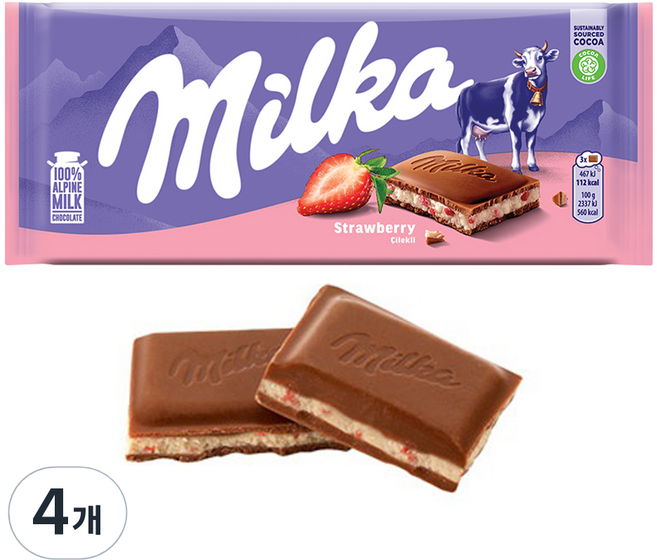 밀카 스트로베리 요거트 초콜릿, 100g, 4개