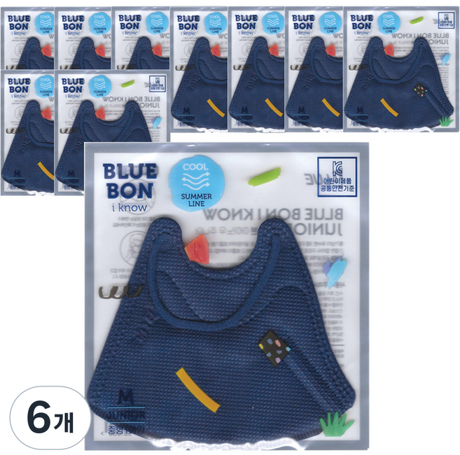 블루본 아이노우 썸머라인 컬러마스크 중형 주니어용, 네이비, 6개, 10개입