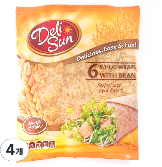 델리브레드 델리썬 6윗랩 위드 브랜 통밀또띠아, 4개, 360g