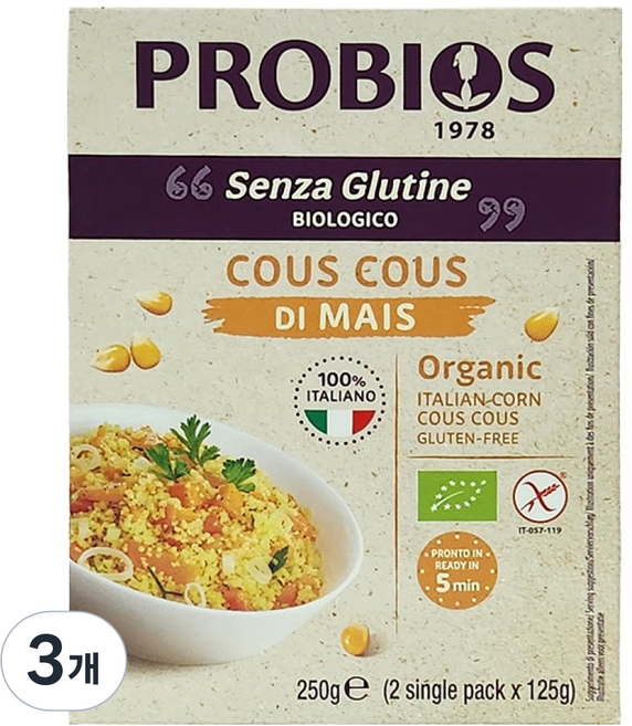 프로바이오스 유기농 옥수수 쿠스쿠스, 250g, 3개