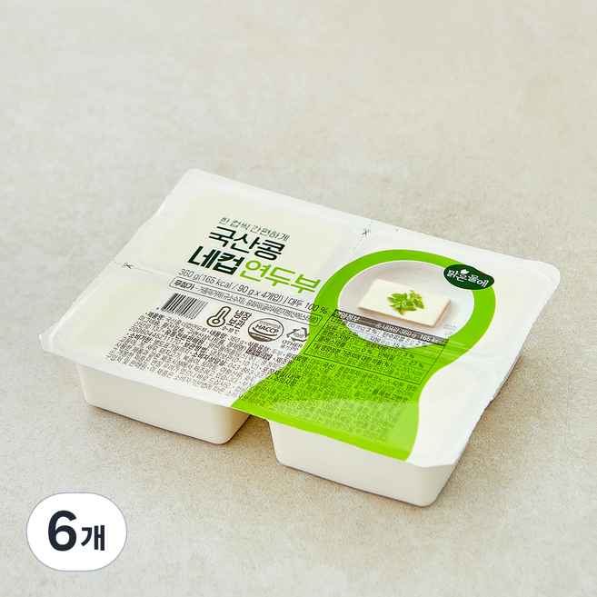 맑은물에 국산콩 네컵 연두부 4개입, 360g, 6개