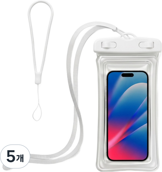 아이딥 4중 잠금 에어쿠션 핸드폰 방수팩 핸드 실리콘 스트랩, 화이트, 5개