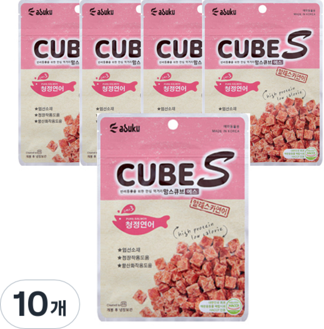 맘스큐브 강아지 에스 반려동물 간식, 연어, 60g, 10개