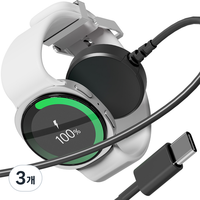 누아트 갤럭시워치 전기종 호환 C타입 무선 충전기 케이블, 블랙, 3개