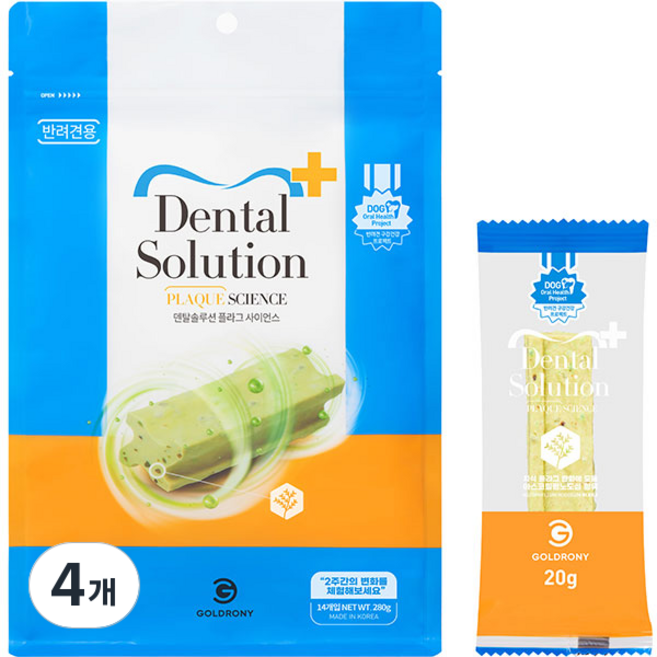 골드로니 반려견 덴탈솔루션 플라그 사이언스 덴탈껌, 대구살, 280g, 4개