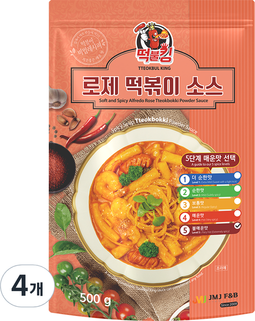 떡불킹 로제 떡볶이 소스 불매운맛, 500g, 4개