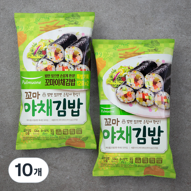 풀무원 꼬마 야채김밥 세트, 124g, 10개