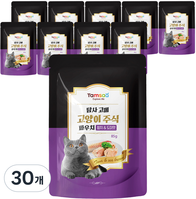 탐사 고양이 고메 주식 파우치, 참치+도미, 85g, 30개