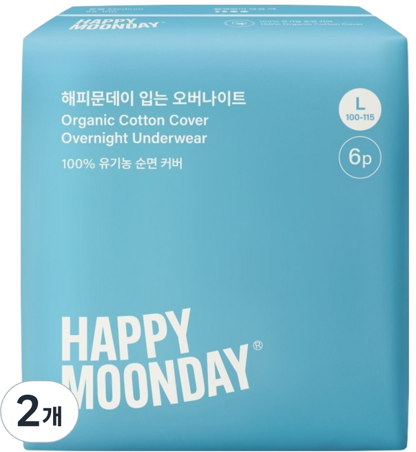 해피문데이 입는 오버나이트 생리대 팬티형, 대형, 6개입, 2세트