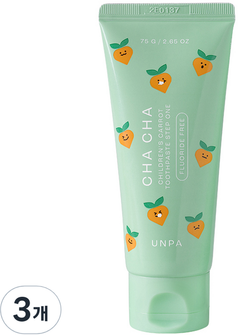 언파 차차 어린이 캐롯 치약 무불소, 75g, 3개