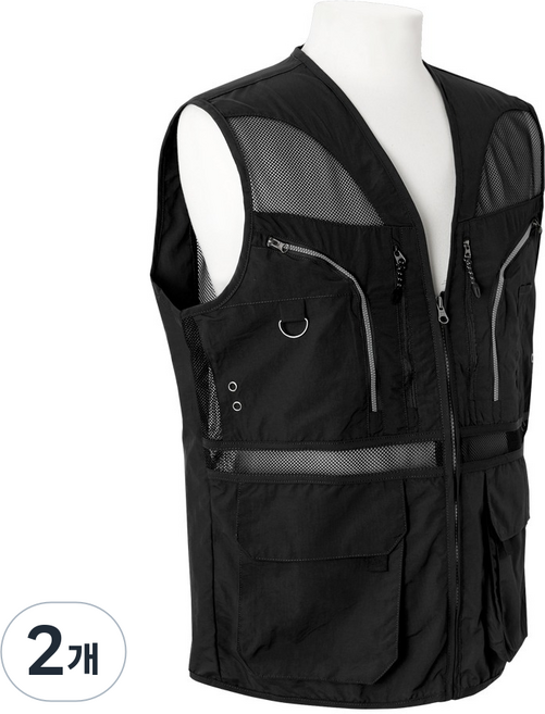 엠엔씨 넘버 망사 작업조끼 MDJK168PP, 블랙, 2개