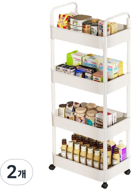 라라공방 이동식 선반 4단 트롤리, 화이트, 2개