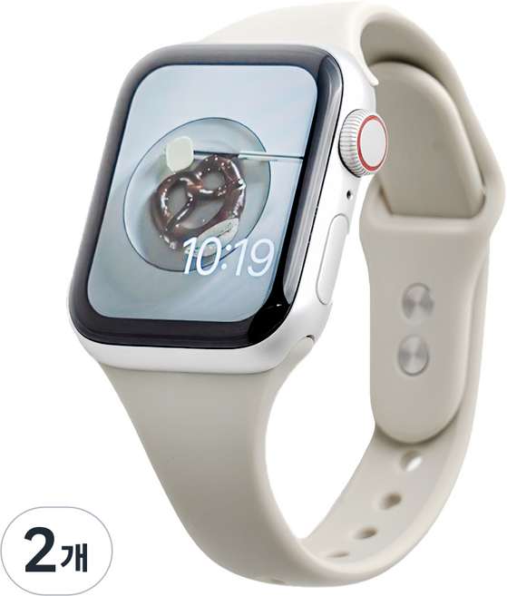 누아트 애플워치 호환 더블버클 슬림 실리콘 스트랩 밴드, 엔틱 화이트, 2개