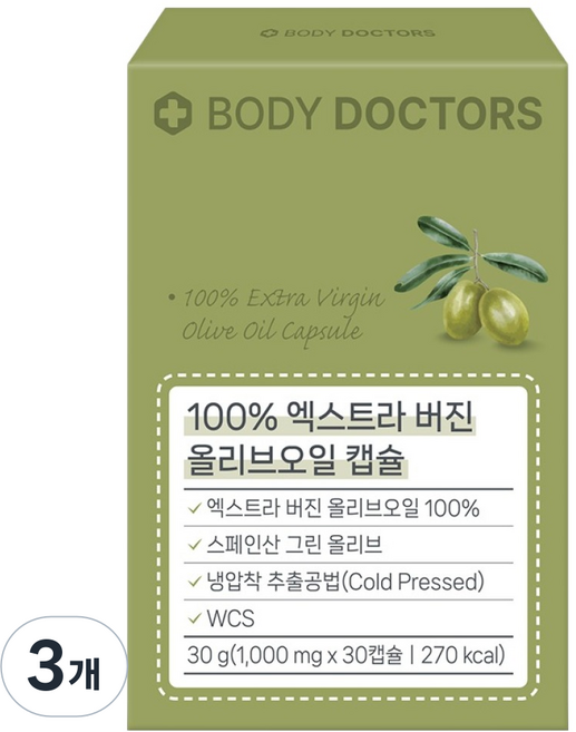 바디닥터스 100% 엑스트라버진 올리브오일 캡슐 30g, 3개, 30정