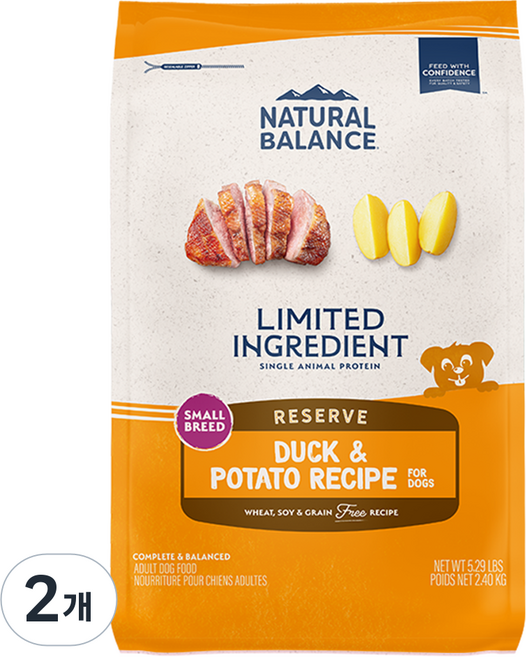 내추럴발란스 어덜트 강아지 LI 리저브 그레인프리 스몰브리드 레시피 건식사료, 오리+감자, 2.4kg, 2개