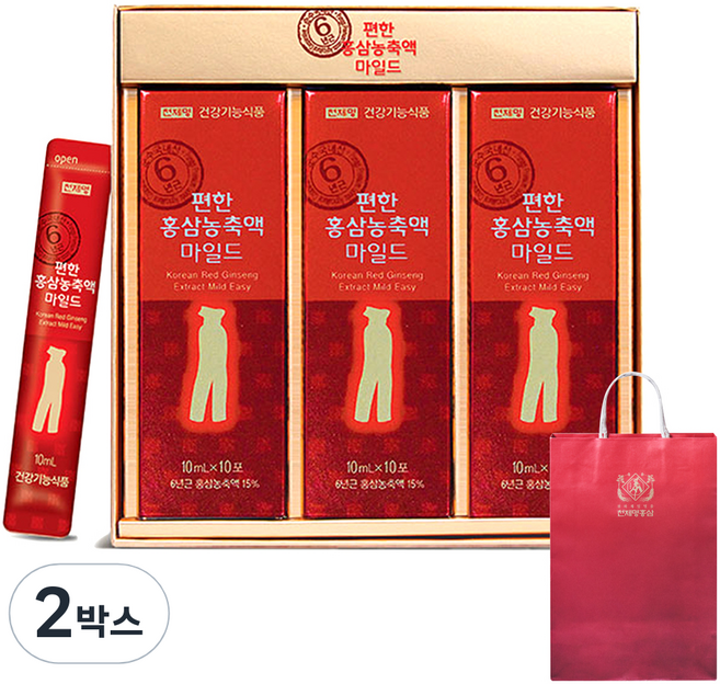 천제명홍삼 편한 홍삼농축액 마일드 스틱형 + 쇼핑백, 30회분, 2박스
