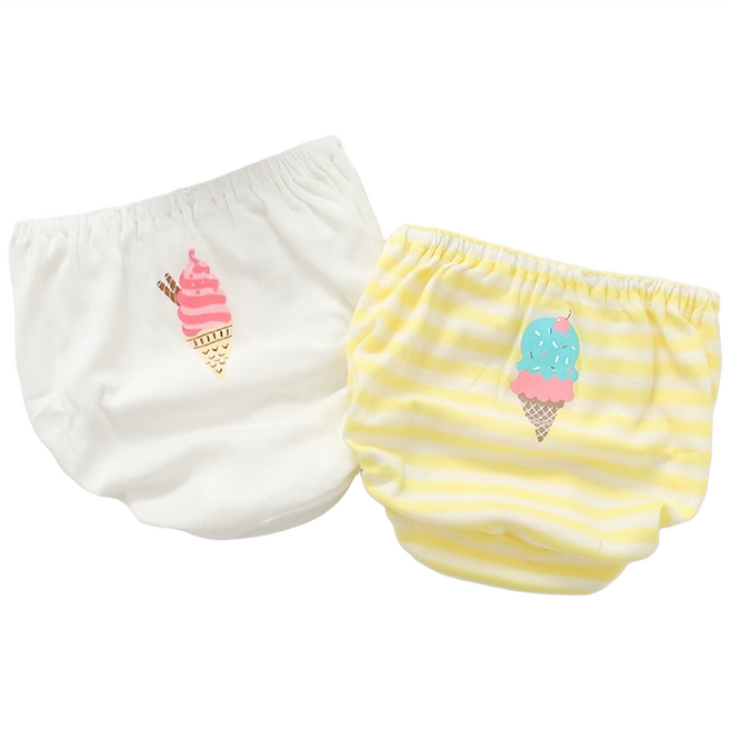Bebehome 兒童純棉透氣親膚三角內褲2件組, 冰淇淋圖案 白色+黃色, 1組