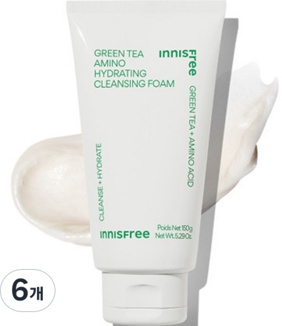 이니스프리 그린티 아미노 수분 클렌징 폼, 150g, 6개