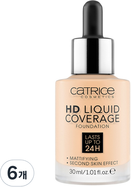 캐트리스 HD 리퀴드 커버리지 파운데이션 30ml, 002호 포슬린베이지, 6개