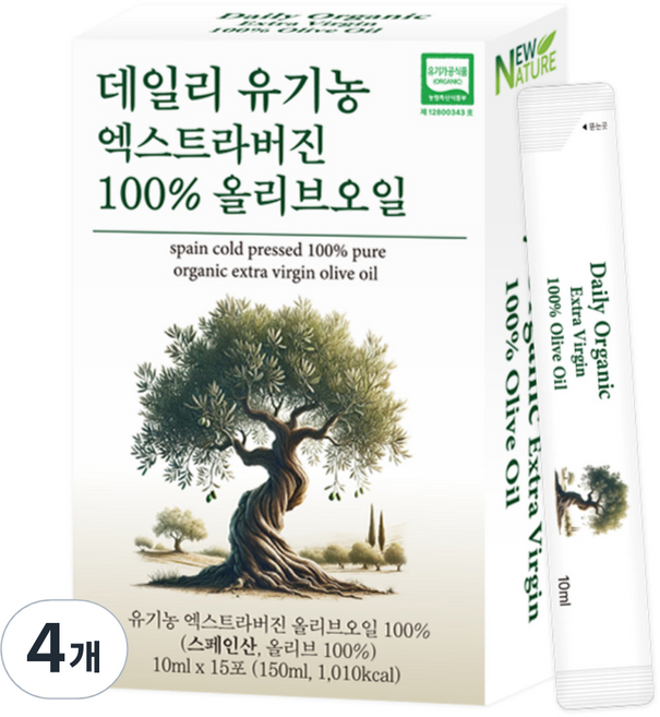 뉴네이처 데일리 유기농 엑스트라버진 올리브오일 15p, 150ml, 4개