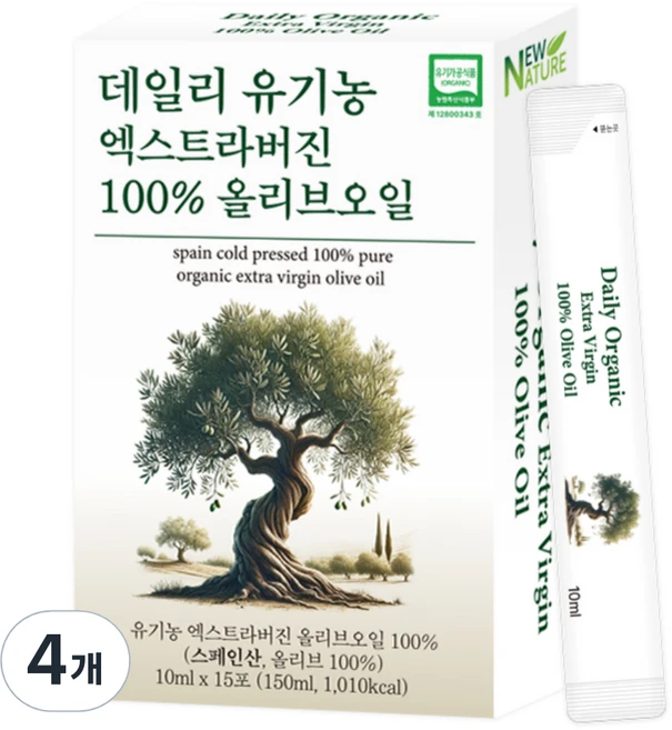 뉴네이처 데일리 유기농 엑스트라버진 올리브오일 15p, 150ml, 4개 - 쿠팡