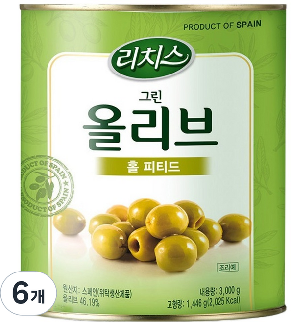 리치스 그린 올리브 홀 피티드, 6개, 3kg