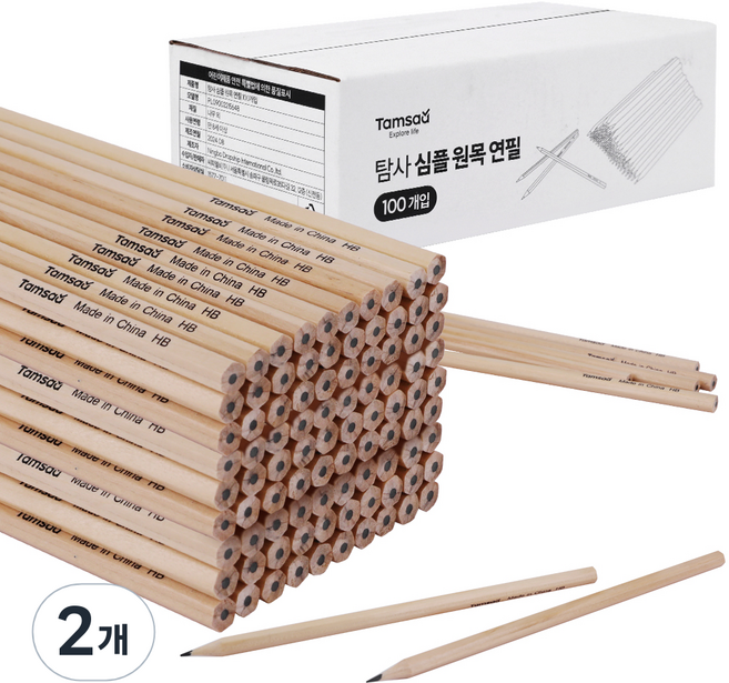 탐사 심플 원목 연필 100개입, 원목색, 2개
