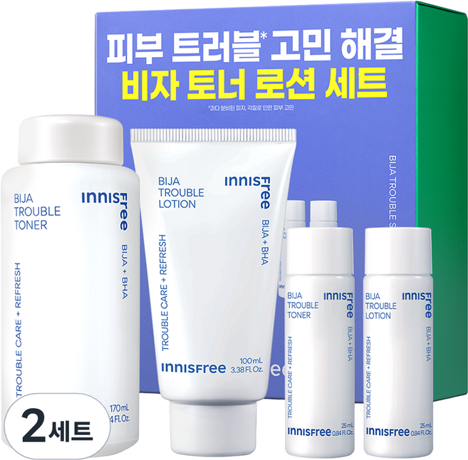INNISFREE 積雪草痘痘肌化妝水 170ml + 25ml + 乳液 100ml + 25ml 套組, 2套