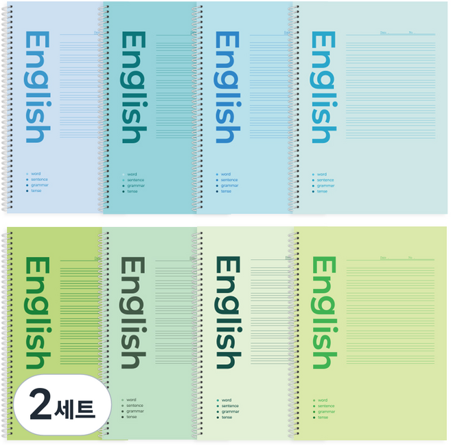 탐사 클리어 깔끔한 스프링 영어 노트 8p 세트, 블루, 그린, 16개