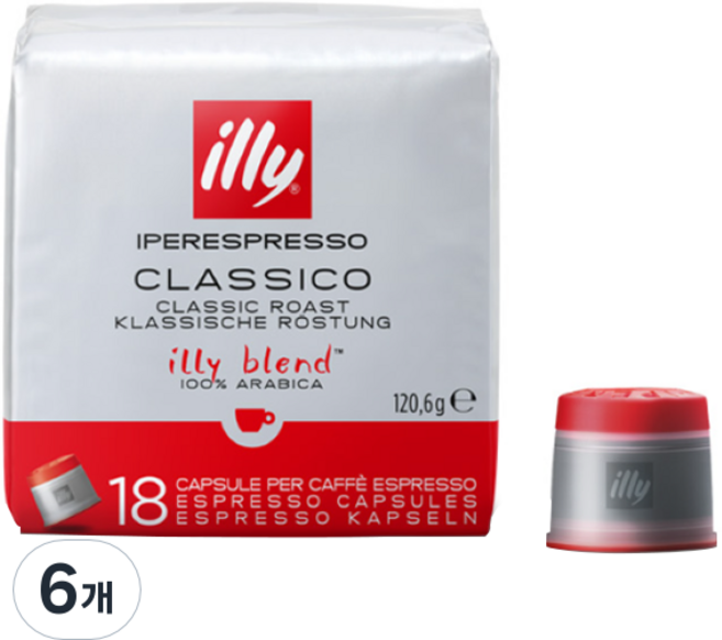 일리 18 클래식 로스트 캡슐커피, 6.7g, 18개입, 6개