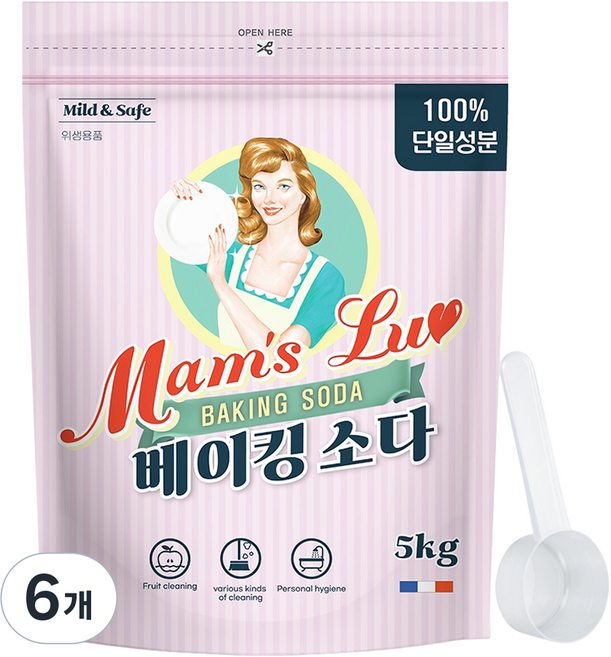 맘스럽 베이킹소다 파우치 프렌치 프리미엄, 5kg, 6개