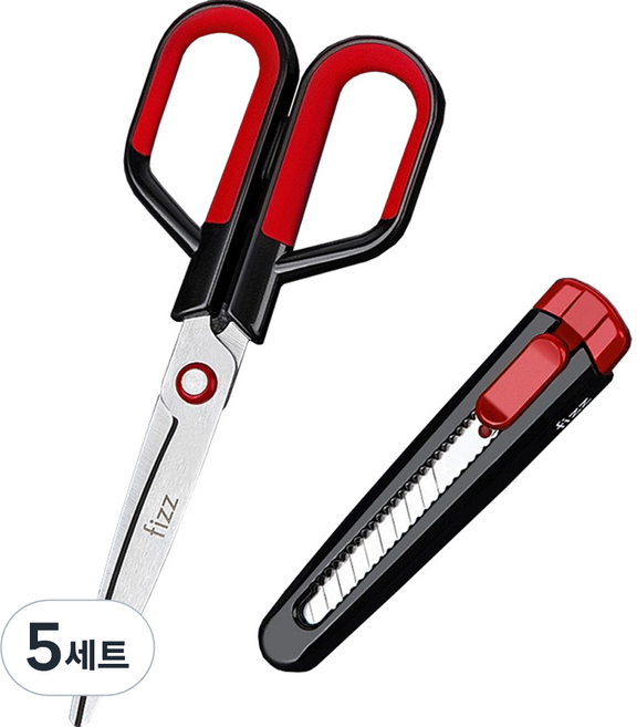 투코비 다기능 분리형 가위 + 커터칼 세트, 레드, 5세트