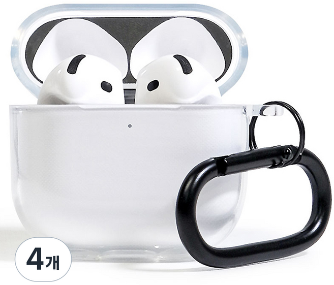 moit 防變色耳機TPU透明保護殼 + 防鐵粉貼紙 + 登山扣套組, AirPods 4, 4個, 透明